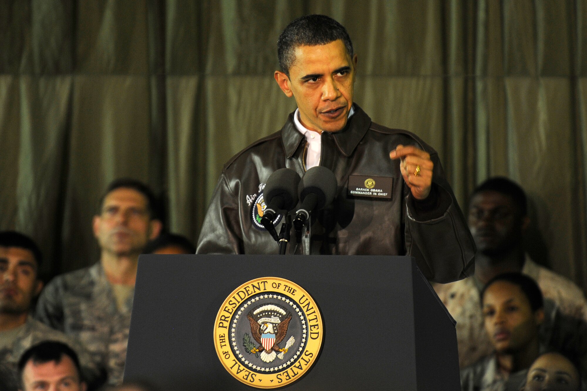 The President of the United States Barack Obama visits the troops at Bagram Airfield, Afghanistan, March 28, 2010. (U.S. Air Force photo by/ Tech. Sgt. Jeromy K. Cross/released)