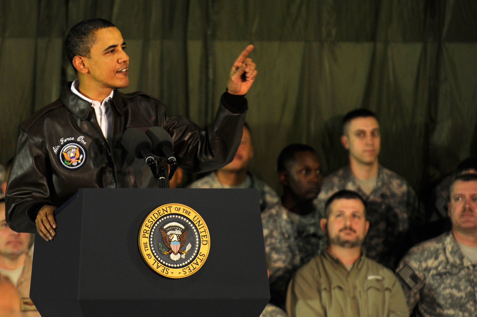 The President of the United States Barack Obama visits the troops at Bagram Airfield, Afghanistan, March 28, 2010. (U.S. Air Force photo by/ Tech. Sgt. Jeromy K. Cross/released)