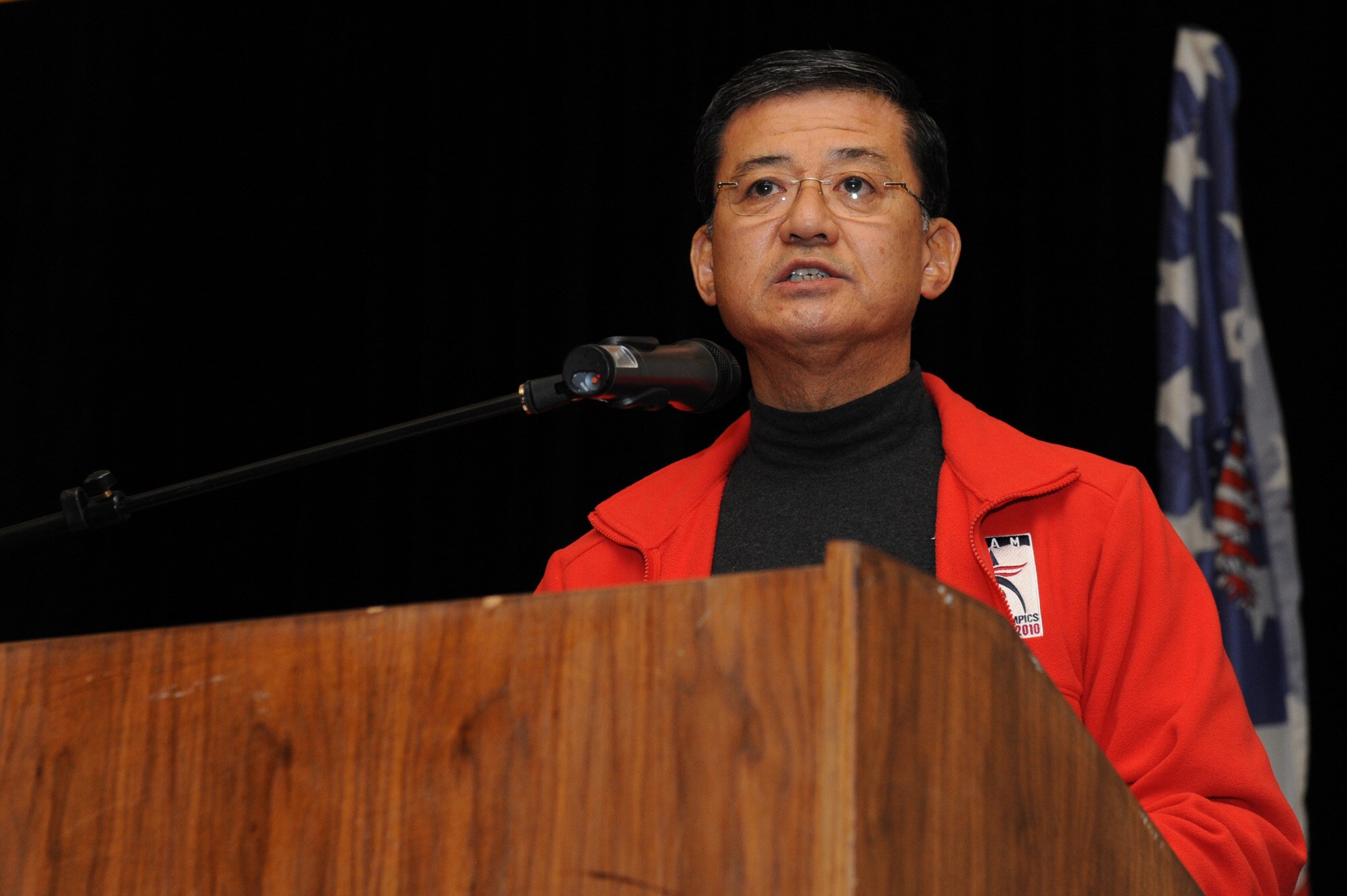 Veterans Affairs Secretary Eric K. Shinseki opens the 24th National Disabled American Veterans Winter Sports Clinic March 28, 2010, in Snowmass Village, Colo. The event is sponsored by the VA Department and Disabled American Veterans. (U.S. Air Force photo/Staff Sgt. Desiree N. Palacios)