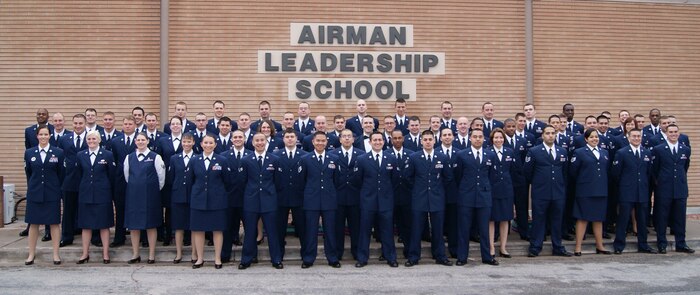 Airman Leadership School class 10-C pose for a picture in front of the ALS. The following Airmen graduated Airman Leadership School from the officers club March 25. There were five distinguished graduates, one John Levitow Award winner, one academic award winner and one leadership award winner.
