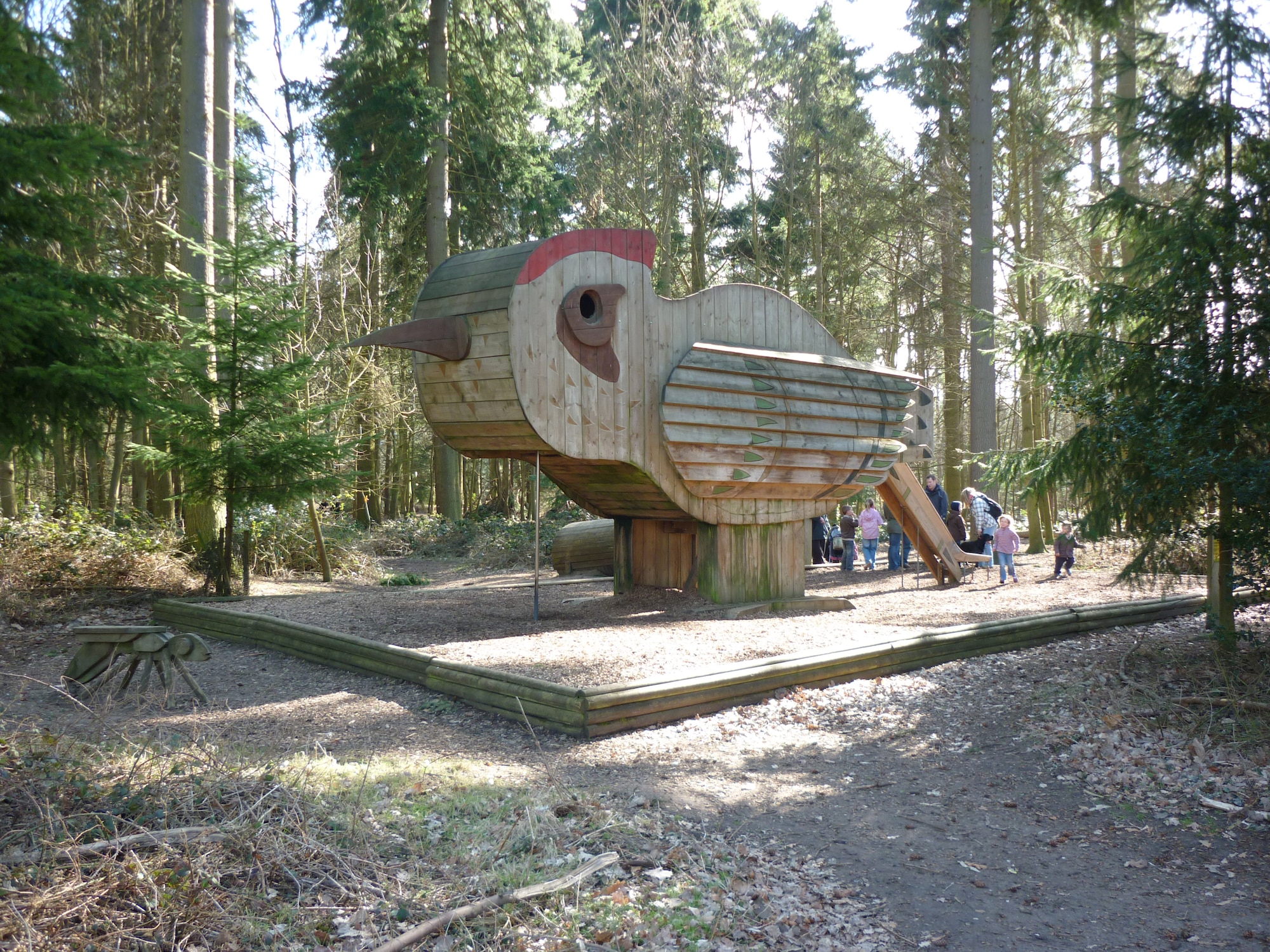 Children visiting the High Lodge Community Centre explore one of the many timber play areas located within Thetford Forest. (Photo taken by 2nd Lt. Ashley Skillman, 48th Fighter Wing Public Affairs)
