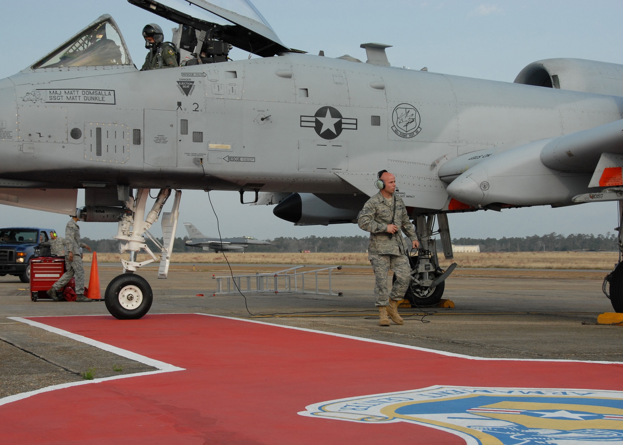 Staff Sgt. Rusty Jones, 46th Aircraft Maintenance Squadron crew chief, performs routine flight checks on an A-10C Thunderbolt II prior to take-off March 25 at Eglin Air Force Base, Fla. Aircraft maintainers in the 46th Test Wing work on F-16s, F-15s, A-10s, C-130s and even UH-1s.  They maintain both the 46th TW aircraft, but also the 53rd Wing's aircraft. (U.S. Air Force photo/Samuel King Jr.)   