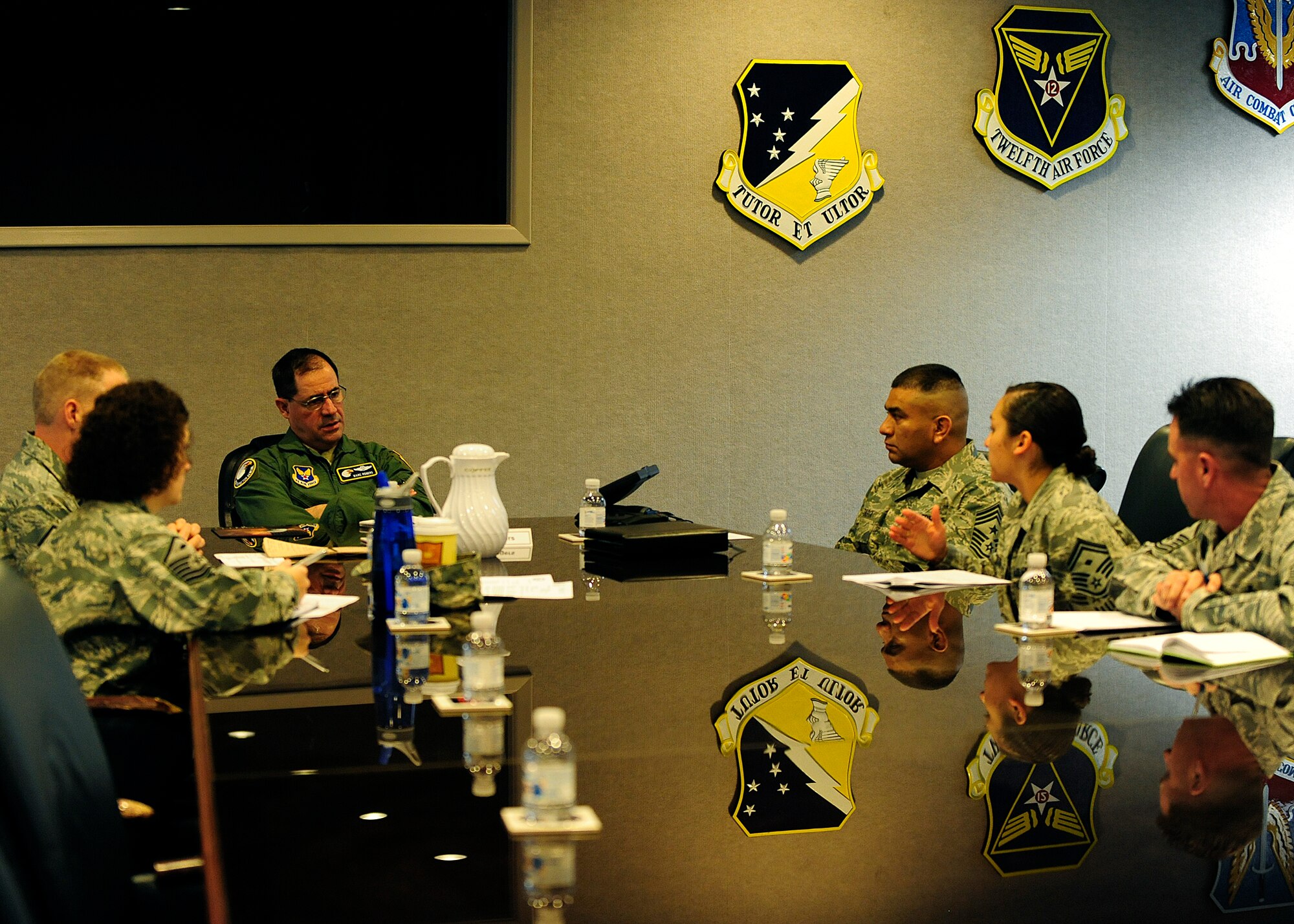 HOLOMAN AIR FORCE BASE, N.M. -- Lt. Gen. Marc Rogers, U.S. Air Force Inspector General, meets with the First Sergeants Council executive members, March 26, 2010, during his tour of the base. The Inspector General reports to the Secretary and Chief of Staff of the Air Force on matters concerning Air Force effectiveness, efficiency and the military discipline of active duty, Air Force Reserve and Air National Guard forces. (U.S. Air Force photo by Senior Airman DeAndre Curtiss)(Released) 