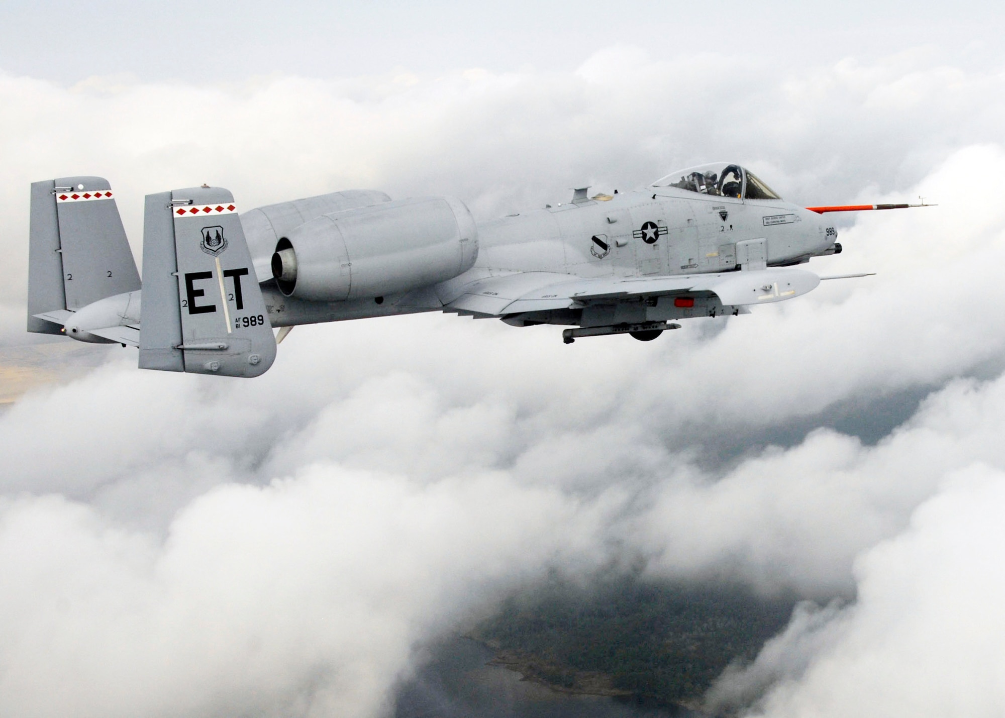 An A-10C Thunderbolt II from Eglin Air Force Base, Fla., flies along the coast of Florida March 25, 2010, during the first flight of an aircraft powered solely by a biomass-derived jet fuel blend. The A-10 was fueled with a 50/50 blend of Hydrotreated Renewable Jet and JP-8. (U.S. Air Force photo/Senior Master Sgt. Joy Josephson)
