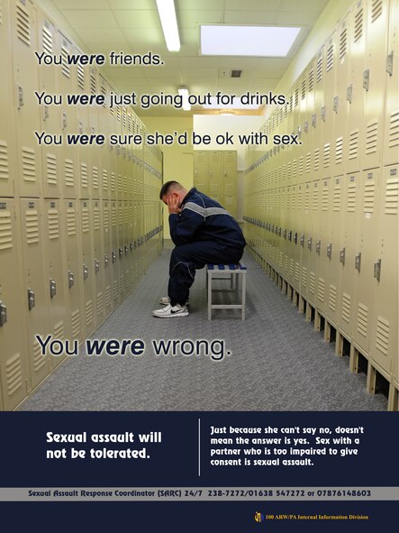 The poster was produced for Sexual Assault Awareness Month. (U.S. Air Force graphic by Staff Sgt. Jerry Fleshman and Gary Rogers)