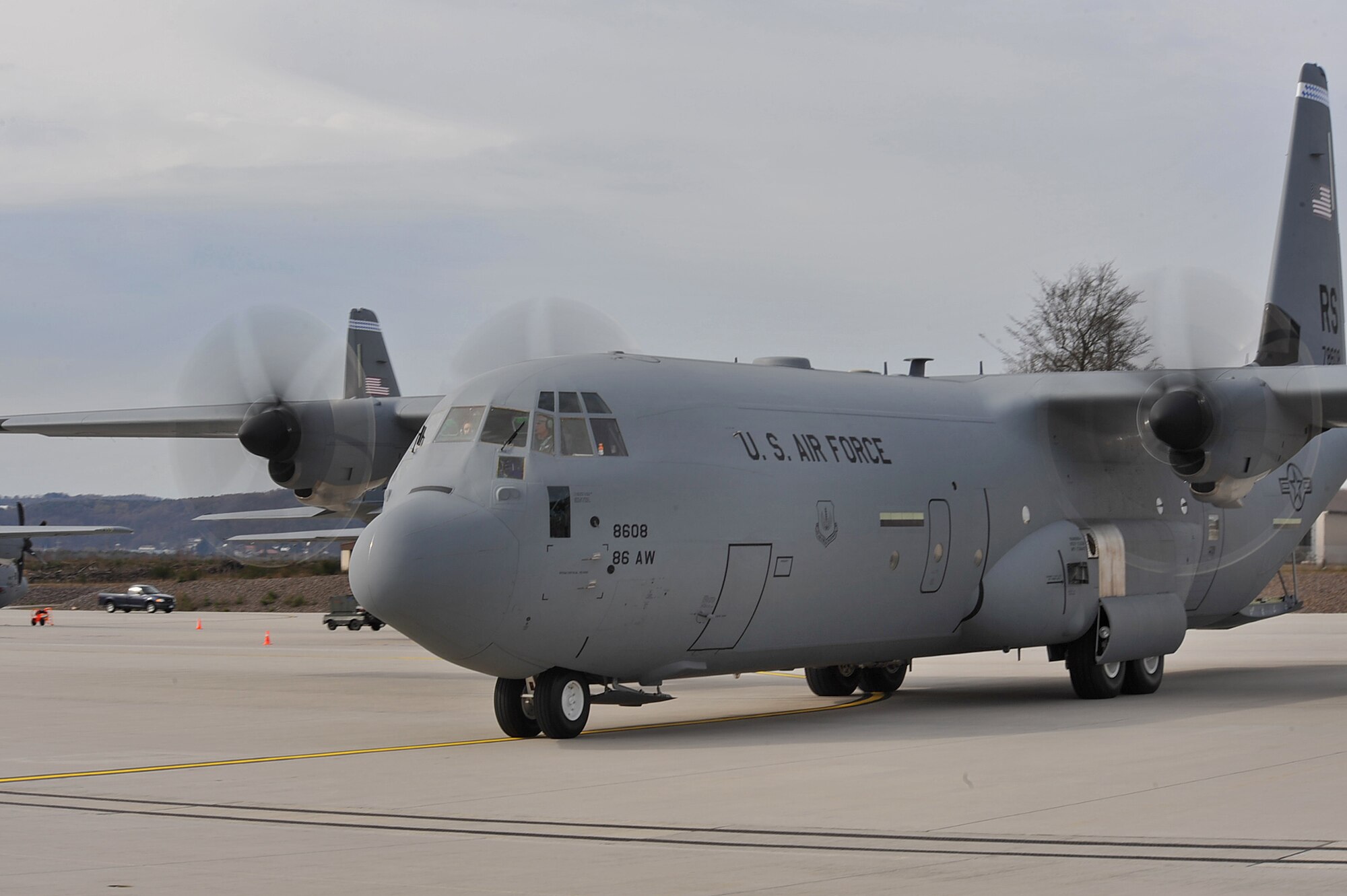 The 13th C-130J Super Hercules is delivered by Maj. Gen. Jack Egginton, Director, Air and Space Operations, Headquarters U.S. Air Forces in Europe, Ramstein Air Base, Germany, March 30, 2010. Fourteen C-130J models will be assigned to Ramstein, replacing the older C-130Es as a part of the Air Force’s priority to revitalize the aircraft fleet. (U.S. Air Force photo by Senior Airman Tony R. Ritter)