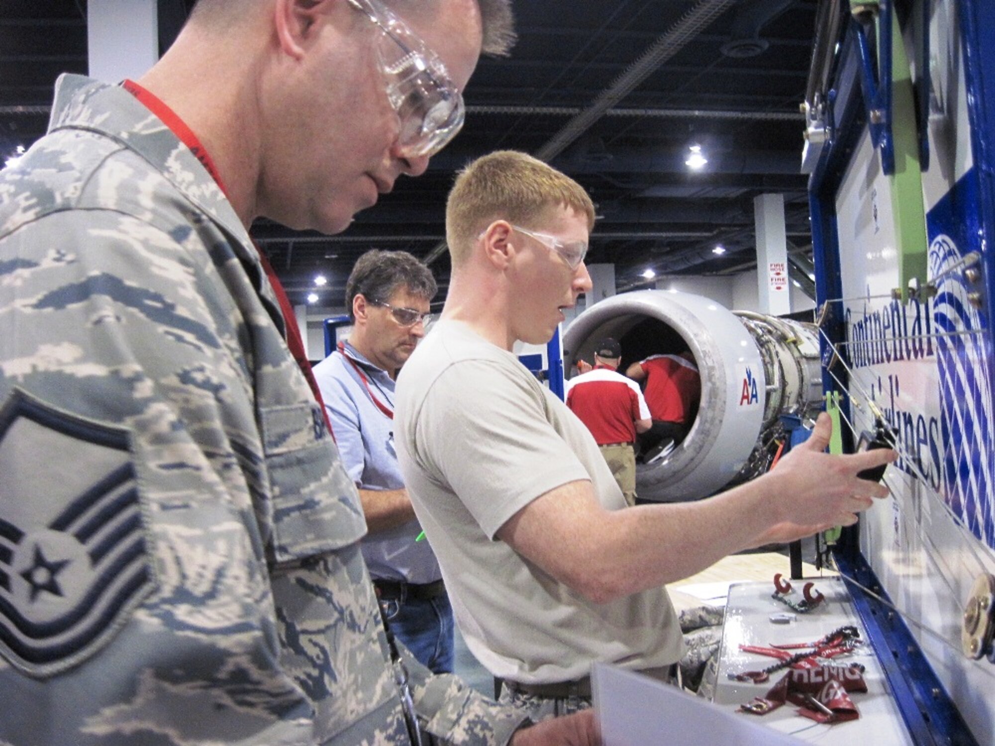 McChord Field maintenance team members go to work on a flight control rigging event sponsored by Continental Airlines. (Courtesy photo)