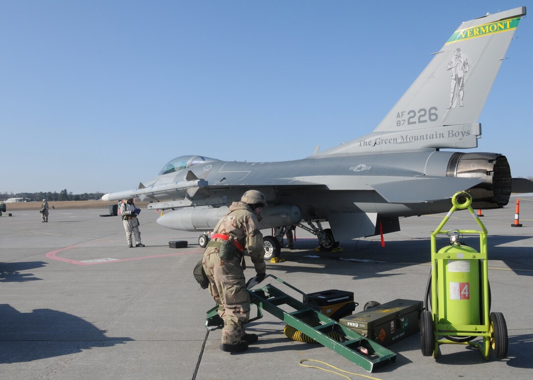 Members of the 158th Fighter Wing participate in an Operational Readiness Inspection at the Vermont Air National Guard Base, Burlington International Airport, South Burlington, VT, March 27, 2010. (U.S. Air Force photo by A1C Sarah Mattison)