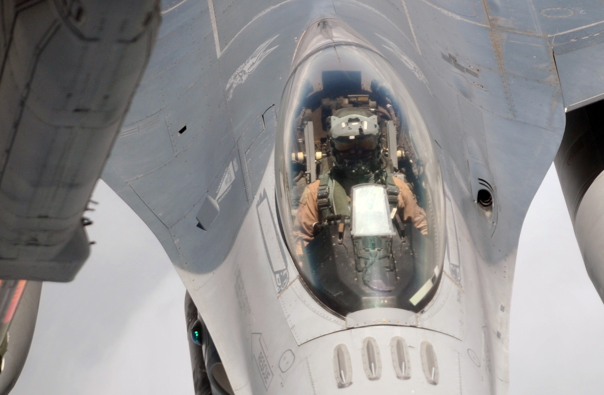 A U.S. Air Force F-16 Fighting Falcon is about to be refueled by a KC-10 Extender from the 908th Expeditionary Air Refueling Squadron during an air refueling mission in the U.S. Central Command area of responsibility on April 24, 2010. In the first three months of 2010, Airmen supporting the KC-10 deployed air refueling in the U.S. Central Command area of responsibility flew more than 1,000 sorties offl-loading more than 108 million pounds of fuel to more than 6,600 aircraft in support of combat operations. The 908th EARS, as part of the 380th Air Expeditionary Wing, supports operations Iraqi Freedom and Enduring Freedom and the Combined Joint Task Force-Horn of Africa. (U.S. Air Force Photo/Master Sgt. Scott T. Sturkol/Released)