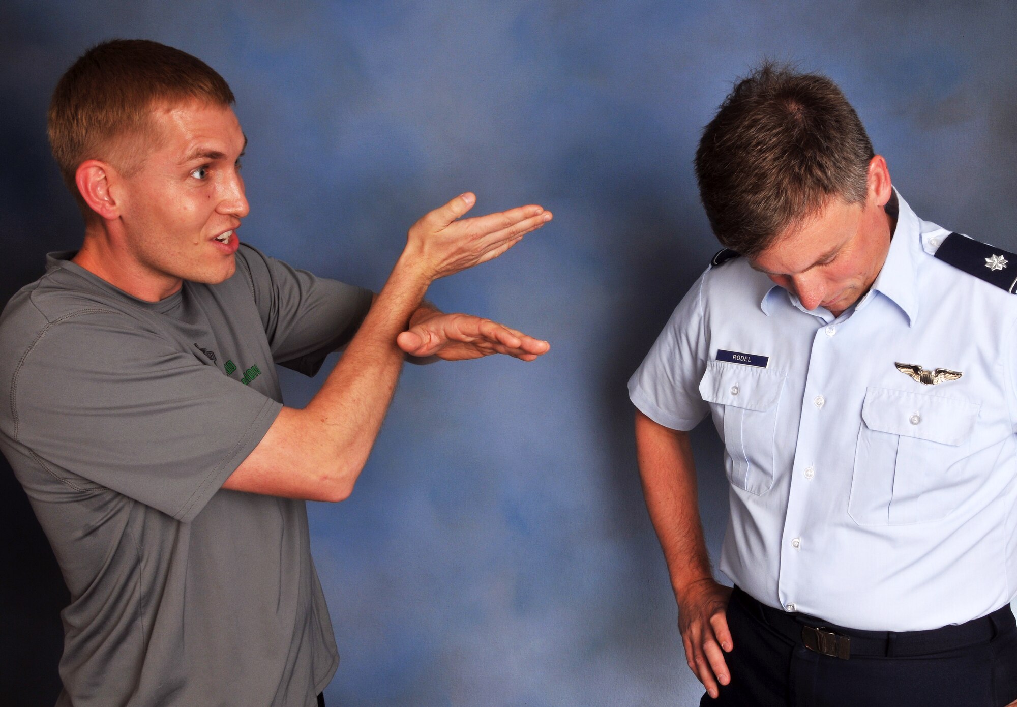Staff Sgt. Matt Wunderlin, Public Affairs Officer select, left, discusses the tactics he will use during his incentive ride with Lt. Col. Chris Rodel, Public Affairs Officer, May 2, 2010. Wunderlin has been waiting for over three years for his ride, with great anticipation. (U.S. Air Force photo by Tech. Sgt. Ashley Bell)