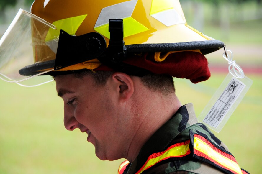 Tech. Sgt. Ronald McCoy, 919th Civil Engineer Squadron, waits to begin the hazardous material exercise May 1 at Duke Field.  Two NCOs were being graded on their command and control abilities for their DoD firefighter certification.  (U.S. Air Force photo/Tech. Sgt. Samuel King Jr.)