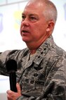 Lt. Gen. Donald Wurster, Air Force Special Operations Command commander, addresses members of the 919th Special Operations Wing May 1 at Duke Field.  The general spoke about current special operations requirements and where the command and its wings will be in the future.  (U.S. Air Force photo/Tech. Sgt. Samuel King Jr.)