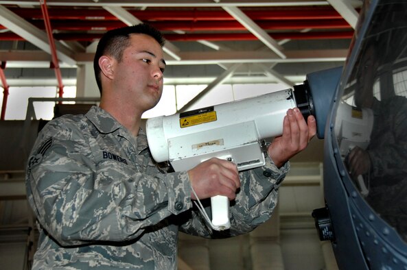 Senior Airman Alan Bowers, an integrated aviations systems journeyman specializing in electronic warfare with the 129th Maintenance Squadron is featured as this month's Portrait of a Professional. (Air National Guard photo by Master Sgt. Dan Kacir)