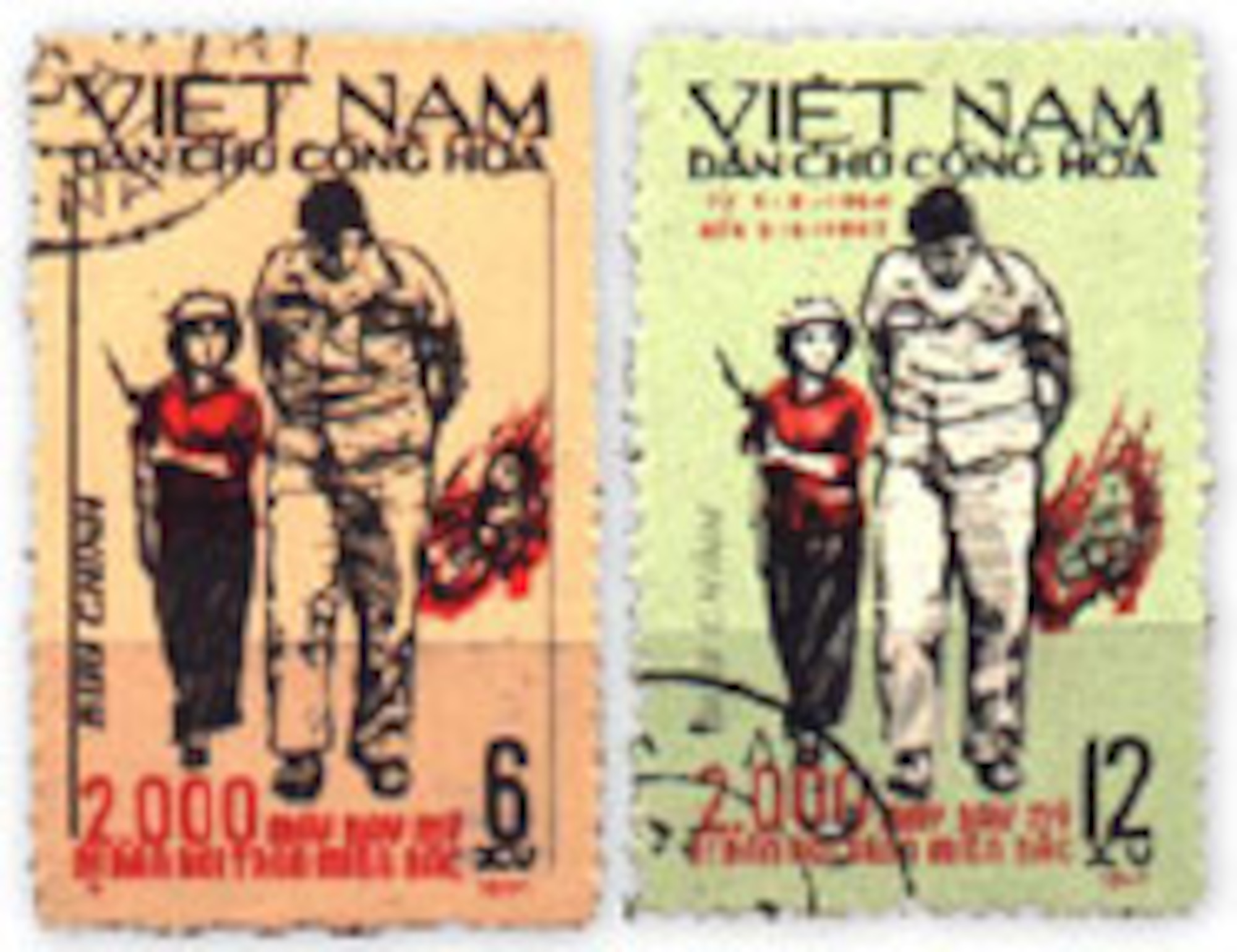 Vietnamese stamps portraying the capture of then Airman First Class Bill Robinson.