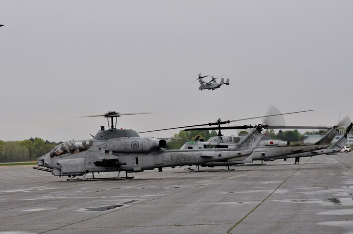 U. S. Marines of 2nd Marine Air Wing, Cherry Point, N.C., prepare AH-1 HueyCobras for a flight to Boston, Mass. in support of Marine Week Boston on May 3, 2010. Marine Week Boston provides an opportunity to increase public awareness of the Marine Corps' value to our nation's defense and to preserve and mature the Corps' relationship with the American people.
