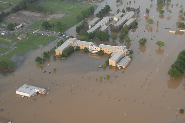 A levee breach of a nearby river flooded much of Naval Support Activity Mid-South in Millington, Tenn., on May 1, 2010.  Search and Rescue operations saved approximately 330 Navy personnel and dependents. Navy, Coast Guard, local authorities, Civil Air Patrol and the Air Force Rescue Coordination Center all participated in rescue operations. (Photo courtesy of the Civil Air Patrol)  