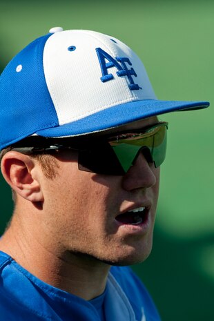 LAS VEGAS --   A U.S. Air Force Academy "Falcons" player cheers on his teammates from the dugout during a Saturday afternoon game against the University of Nevada, Las Vegas "Rebels," at Earl E. Wilson Stadium, in Las Vegas May 1, 2010.  UNLV declared the weekend, Air Force weekend and offered free admission for all active duty during the Air Force Academy, UNLV baseball games.  (U.S. Air Force photo by Tech. Sgt. Michael R. Holzworth)