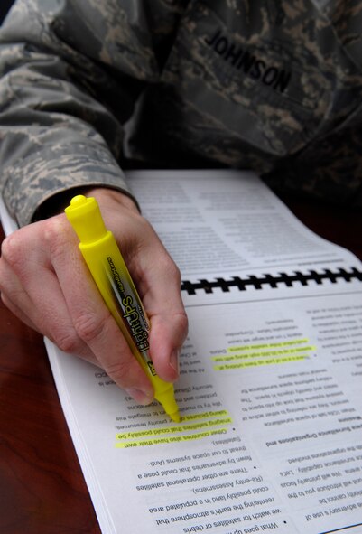 VANDENBERG AIR FORCE BASE, Calif. -- Staff Sgt. Thomas Johnson, a 533rd Training Squadron student, takes notes on how ground based radars track satellites at Vandenberg Air Force Base, Calif., in May 2009. The 381st Training Group provides qualification training for intercontinental ballistic missiles, space surveillance, missile warning, spacelift, satellite command and control operators.  It also performs initial and advanced maintenance training on air launched missiles and ICBMs.  It conducts training in joint space fundamentals and associated computer maintenance.  The group also conducts qualification and orientation training for Air Force Space Command staff and senior-level personnel, as well as instructor enhancement in support of operation units. (U.S. Air Force photo/Senior Airman Christian Thomas)