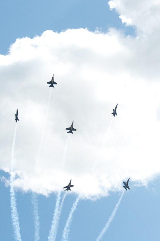The Blue Angels perform at the Sound of Speed Air Show, hosted at the 139th Airlift Wing in St. Joseph, MO., May 2nd, 2010. (U.S. Air Force photo by Master Sgt. Shannon Bond/Released)