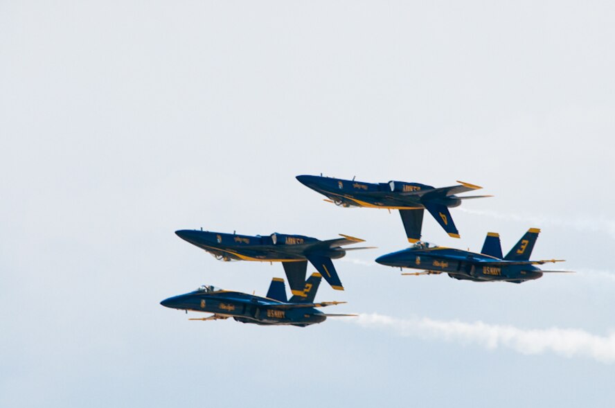 The Blue Angels perform at the Sound of Speed Air Show, hosted at the 139th Airlift Wing in St. Joseph, MO., May 2nd, 2010. (U.S. Air Force photo by Master Sgt. Shannon Bond/Released)