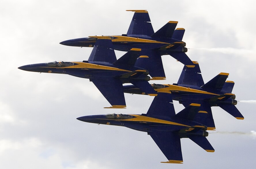 The Blue Angels perform at the Sound of Speed Air Show, hosted at the 139th Airlift Wing in St. Joseph, MO., May 2nd, 2010. (U.S. Air Force photo by Master Sgt. Shannon Bond/Released)