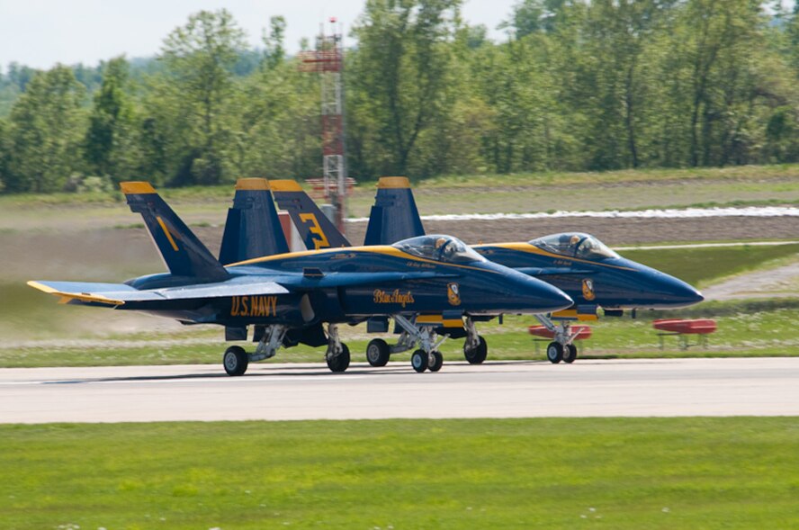 The Blue Angels perform at the Sound of Speed Air Show, hosted at the 139th Airlift Wing in St. Joseph, MO., May 2nd, 2010. (U.S. Air Force photo by Master Sgt. Shannon Bond/Released)