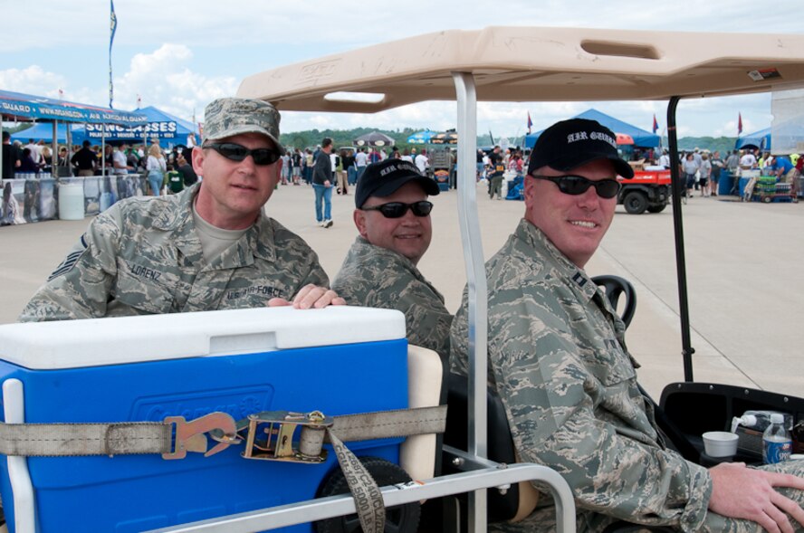 On Sunday, May 2nd, 2010 the medical team drives around base to see if the civilians are holding up against the heat on the 139th Airlift Wing, St. Joseph, Mo.  there were an estimated 30,000 people on the base during the air show. (Photo by Airman 1st Class Kelsey Stuart/Released)