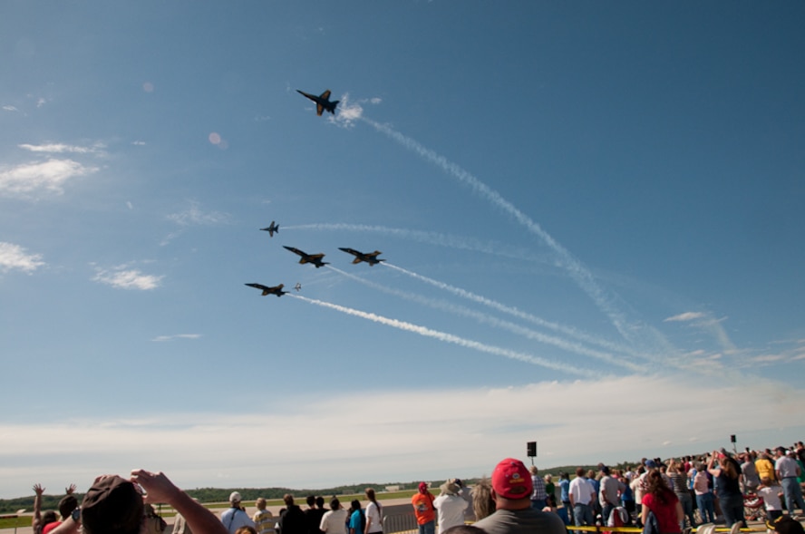 The 139th Airlift Wing hosts the Sound of Speed Air Show on the base in St. Joseph, Mo., Friday, April 30, 2010.  The star of the Air Show is the Navy's Blue Angels.  (Photo by Master Sgt. Shannon Bond/Released)