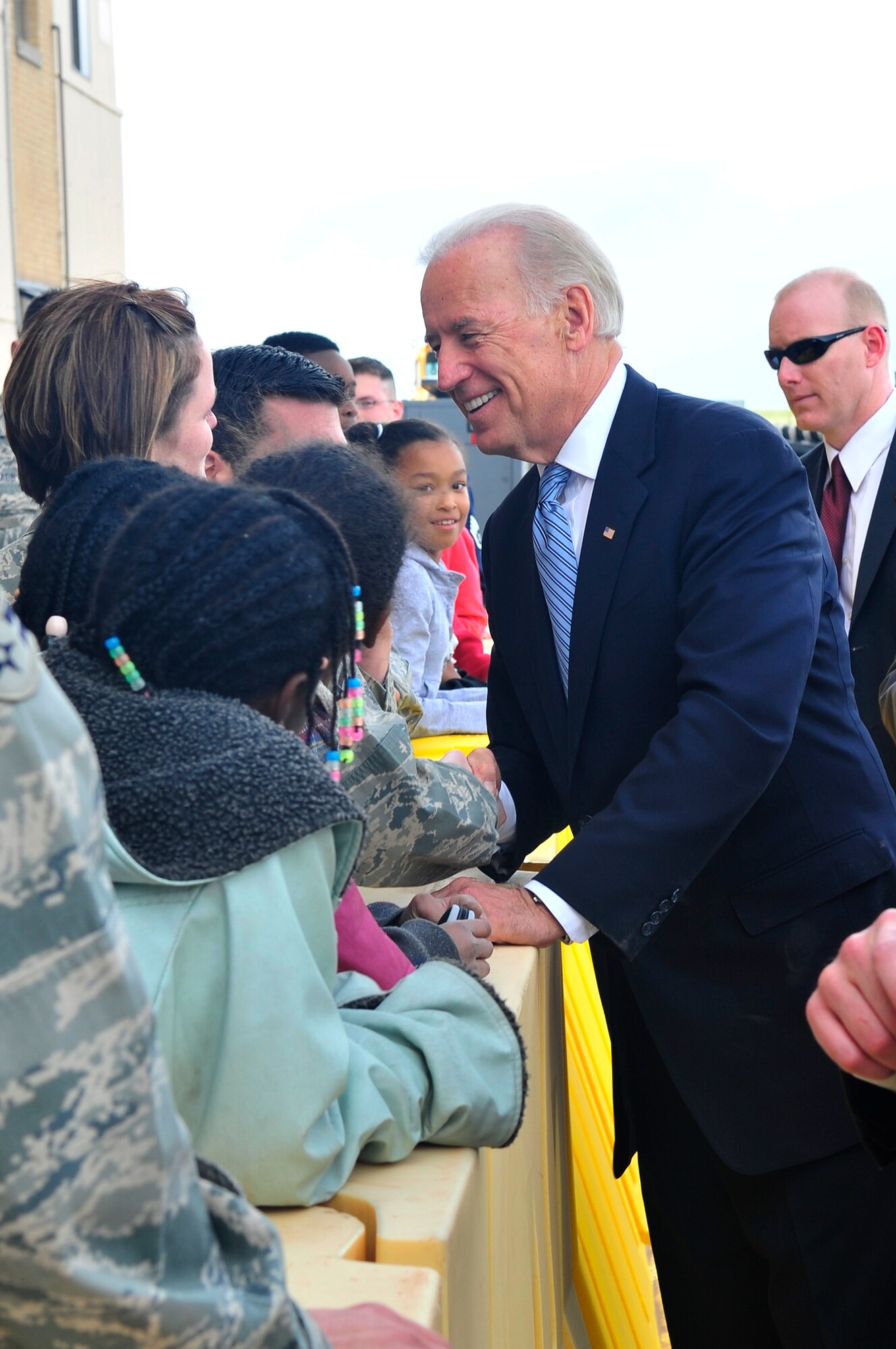 BUCKLEY AIR FORCE BASE, Colo.-- Vice President Joe Biden takes time to meet with members of Team Buckley and thier families before departing from Buckley Air Force Base April 30. The Vice President was in town on official business. (U.S. Air Force Photo By Airman 1st Class Manisha Vasquez)