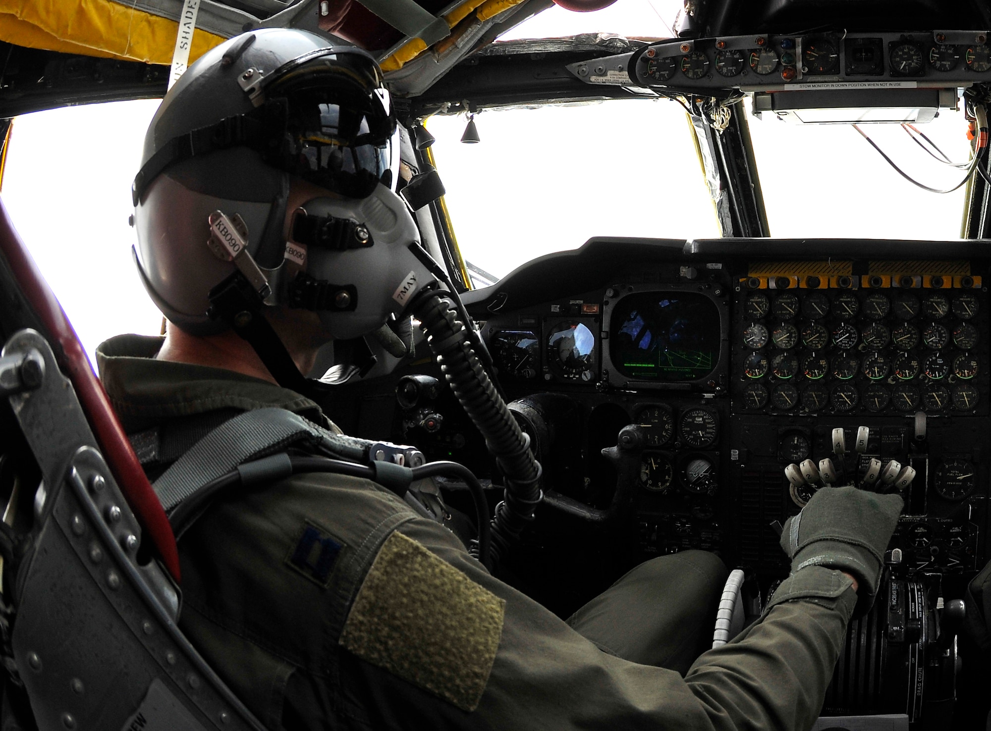 Capt. Matt Baker pilots a  B-52H Stratofortress during a RED FLAG-Alaska 10-2, April 29, 2010, Eielson Air Force Base, Alaska. RF-A provides unique opportunities to integrate various forces into joint, coalition and bilateral training from simulated forward operating bases. Captain Baker is a pilot assigned to the 96th Bomb Squadron, Barksdale AFB, Louisiana. (U.S. Air Force photo/Staff Sgt. Christopher Boitz)