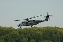 A CH-53 E Sea Stallion carries U. S. Marines of 2nd Marine Air Wing, Cherry Point, N.C., to Boston, Mass., in support of Marine Week Boston on May 3, 2010. Marine Week Boston provides an opportunity to increase public awareness of the Marine Corps' value to our nation's defense and to preserve and mature the Corps' relationship with the American people.