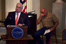The mayor of Boston, Thomas M. Menino, proclaims May 3-9 Marine Week Boston during a ceremony at Faneuil Hall May 3, 2010. Marine Week is an opportunity to share the Corps' culture, history and tradition with Bostonians and for them to learn about the Corps' value to the nation.