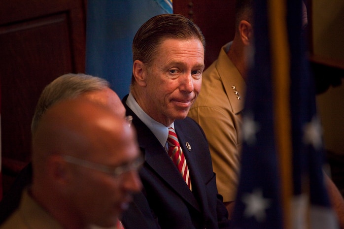 U.S. Rep. Stephen Lynch of Massachusetts' ninth district joins Lt. Gen. Joseph Dunford, the commanding general of I Marine Expeditionary Force in proclaiming Boston the site of the second annual Marine Week May 3-9. Marine Week gives the Boston public an opportunity to engage Marines that perform a wide array of jobs in support of the nation's defense.