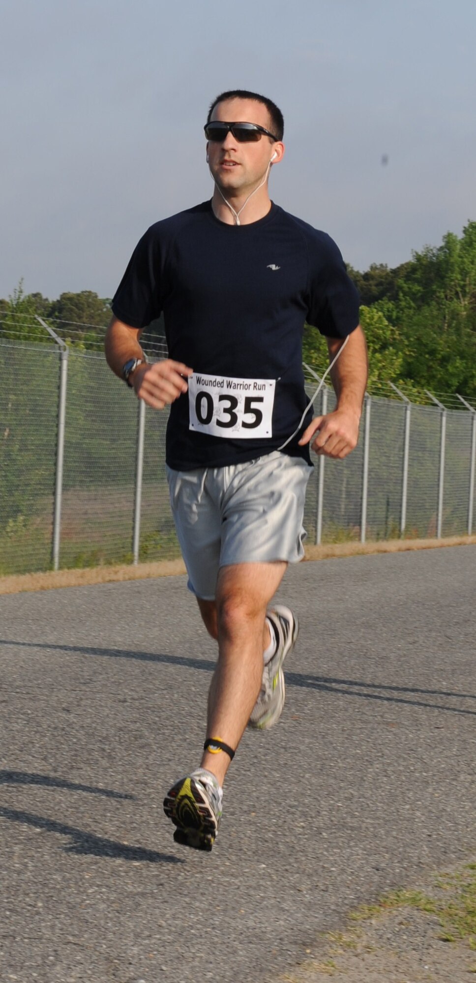 SEYMOUR JOHNSON AIR FORCE BASE, N.C. -- Capt. Matthew Lynch keeps a steady pace during the Wounded Warrior half marathon race here May 1, 2010. Captain Lynch was the first person to finish the race, which was open to the entire Goldsboro community. Captain Lynch, 4th Fighter wing judge advocate general officer, hails from Lawler, Iowa. (U.S. Air Force photo/Airman 1st Class Gino Reyes)