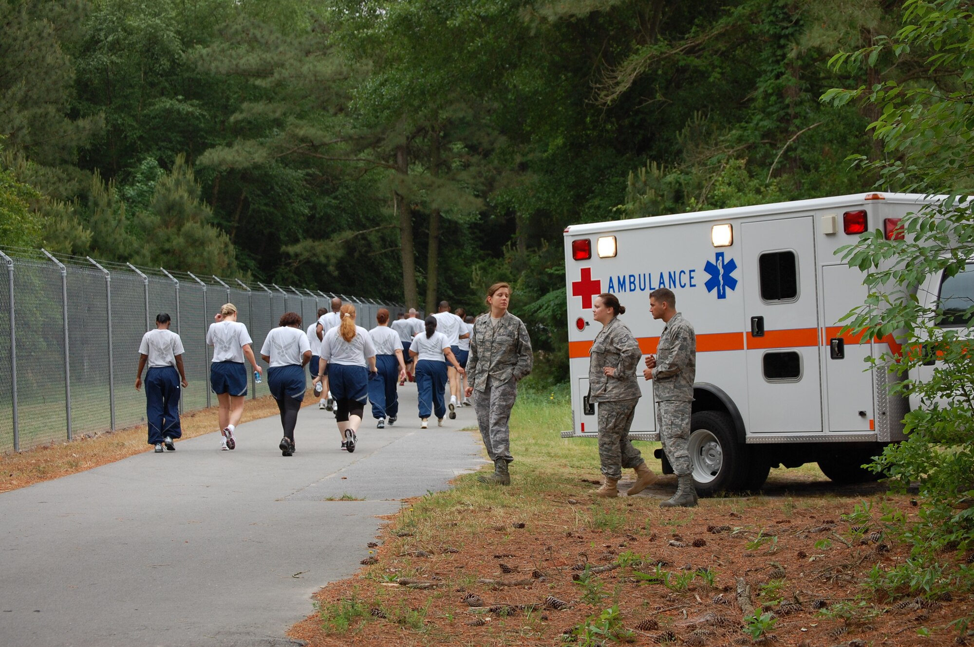 916th Aerospace Medicine Flight members stand by to help if needed during the wing's semi-annual Warrior Run. (USAF photo by TSgt. Ian Gardner, 916 OSS)