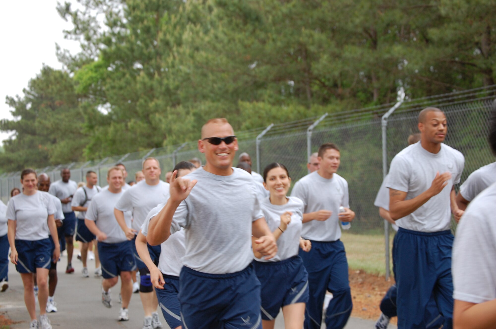 Master. Sgt. Bob Ewest, 916th Aircraft Maintenance Squadron, looks like he's having fun during the wing's semi-annual Warrior Run. (USAF photo by TSgt. Ian Gardner, 916 OSS)