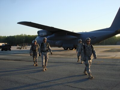 Members of the 5th Combat Communications Group Combat Challenge Team, Robins Air Force Base, Ga. participate in the filming of "The Footlocker," a short film by Julie Gerisch that will premier in July at the 8th Air Force Historical Society Reunion in Tucson, Ariz. (US Air Force photo by Master Sgt. Robert Talenti)