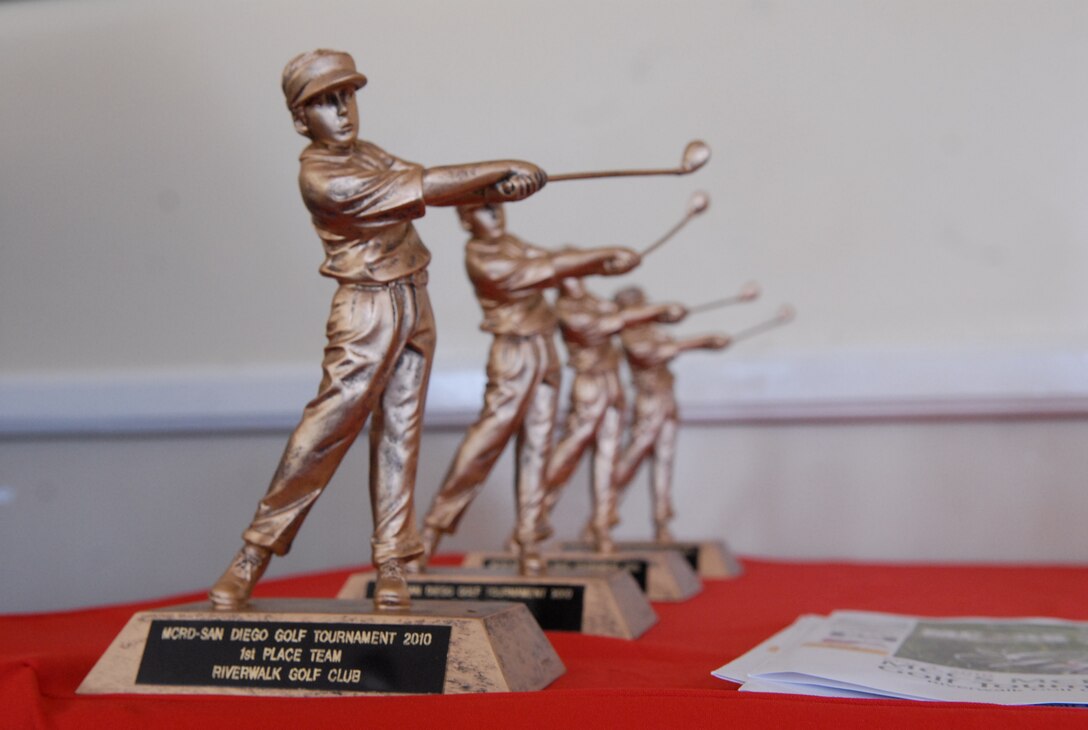Trophies were awarded to the winning teams of Marine Corps Community Services’ Marine Corps Recruit Depot Golf Tournament, May 4.