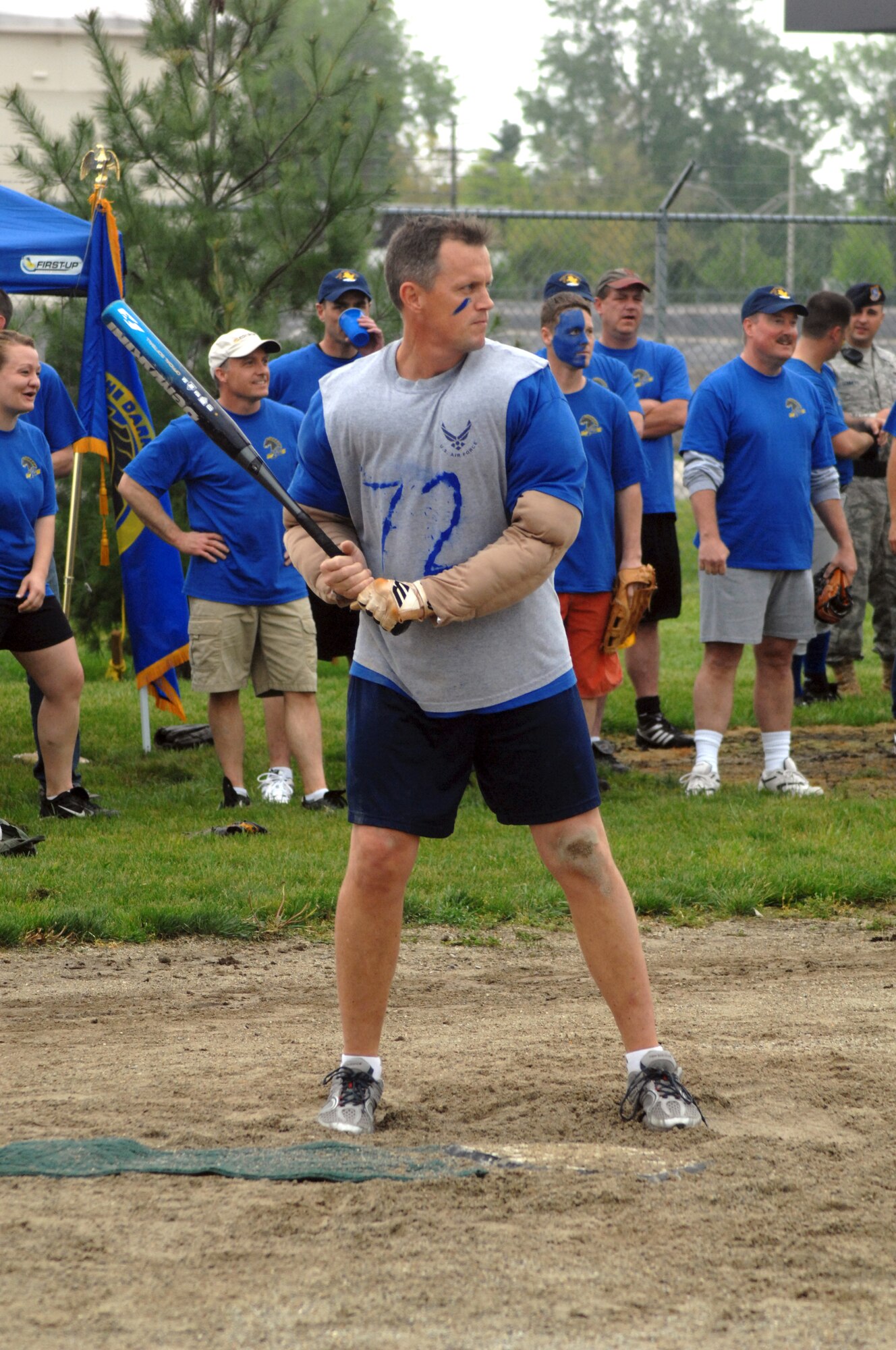 GRISSOM AIR RESERVE BASE, Ind., -- Jim West, a KC-135R Stratotanker pilot with the 72nd  Air Refueling Squadron, awaits a pitch from the 74th ARS pitcher, during the annual Jovanovich Cup softball game against the 74th ARS. The 74th fell to the 72nd ARS 10-8.  The event is held in memory of Lt. Col. George Jovanovich who died in an accident in 2006. (U.S. Air Force photo/Tech. Sgt. Doug Hays)