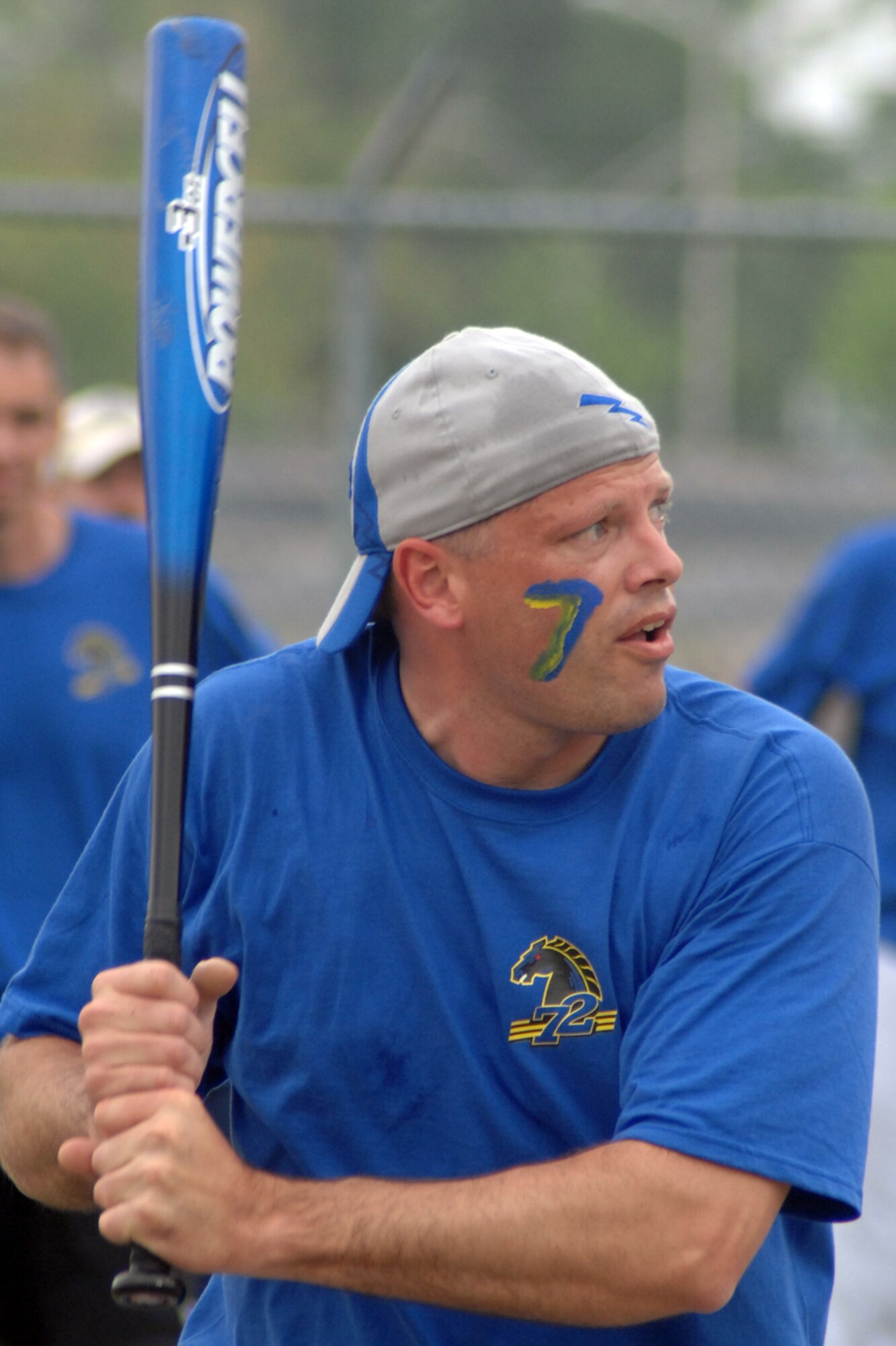GRISSOM AIR RESERVE BASE, Ind., -- Jerry Cummings, a boom operator with the 72nd Air Refueling Squadron, watches a pitch closely before deciding to swing during an annual softball game between the two flying squadrons. The 72nd ARS downed the 74th ARS 10-8 in the annual matchup. (U.S. Air Force photo/Tech. Sgt. Doug Hays)
