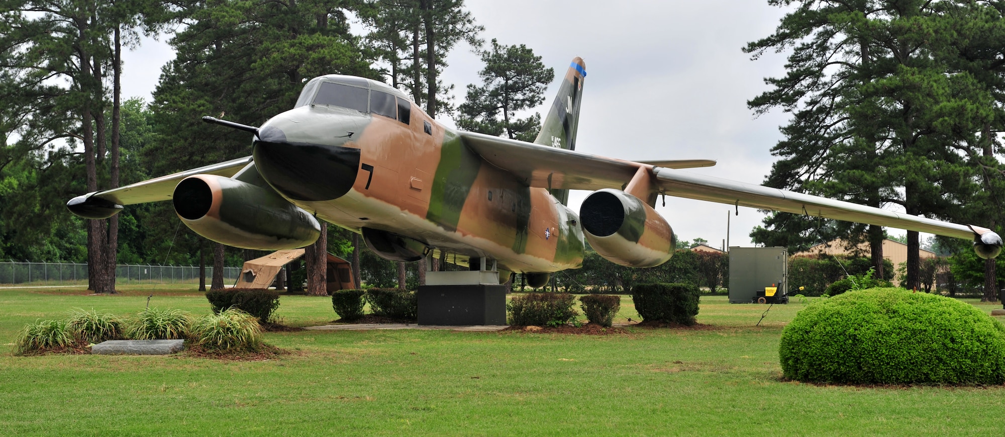 100504-F-8430J-037
SHAW AIR FORCE BASE, S.C. -The aircraft on display is an RB-66C, serial number 54-0465, near the main gate May 4, 2010. The markings are from the 363rd Tactical Reconnaissance Wing which flew the RB-66 at Shaw Air Force Base during 1965-1974. It is dedicated to all those who flew the RB/EB/B-66 and gave their lives in Southeast Asia April 7, 1965-August 15, 1973. This aircraft is on loan from the National Museum of the United States Air Force. (U.S. Air Force photo/Airman 1st Class Amber E. N. Jacobs)