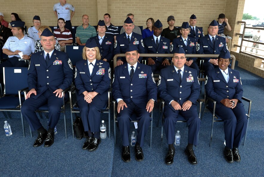 Chief Master Sergeants, including command chiefs and first sergeants, gather at Lackland Air Force Base, Texas to get a closer look at basic military training and everything involved.The chiefs have the opportunity to view the basic training graduation ceremony on the parade field. (U.S. Air Force photo/Airman 1st Class Brian McGloin)