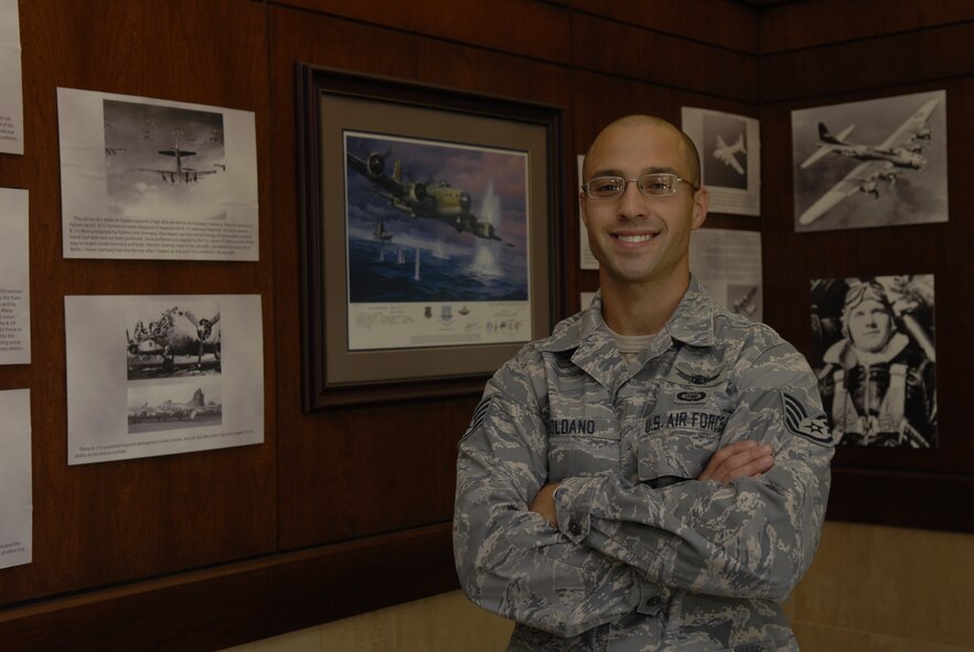 Staff Sgt. Joseph Soldano, 505th Training Squadron intelligence, surveillance and reconnaissance NCOIC, poses in the lobby of the 505th Training Squadron at Hurlburt Field May 6, 2010. Sergeant Soldano was selected for this week's "Tip of the Spear" spotlight. (DoD photo by U.S. Air Force Airman 1st Class Joe McFadden)