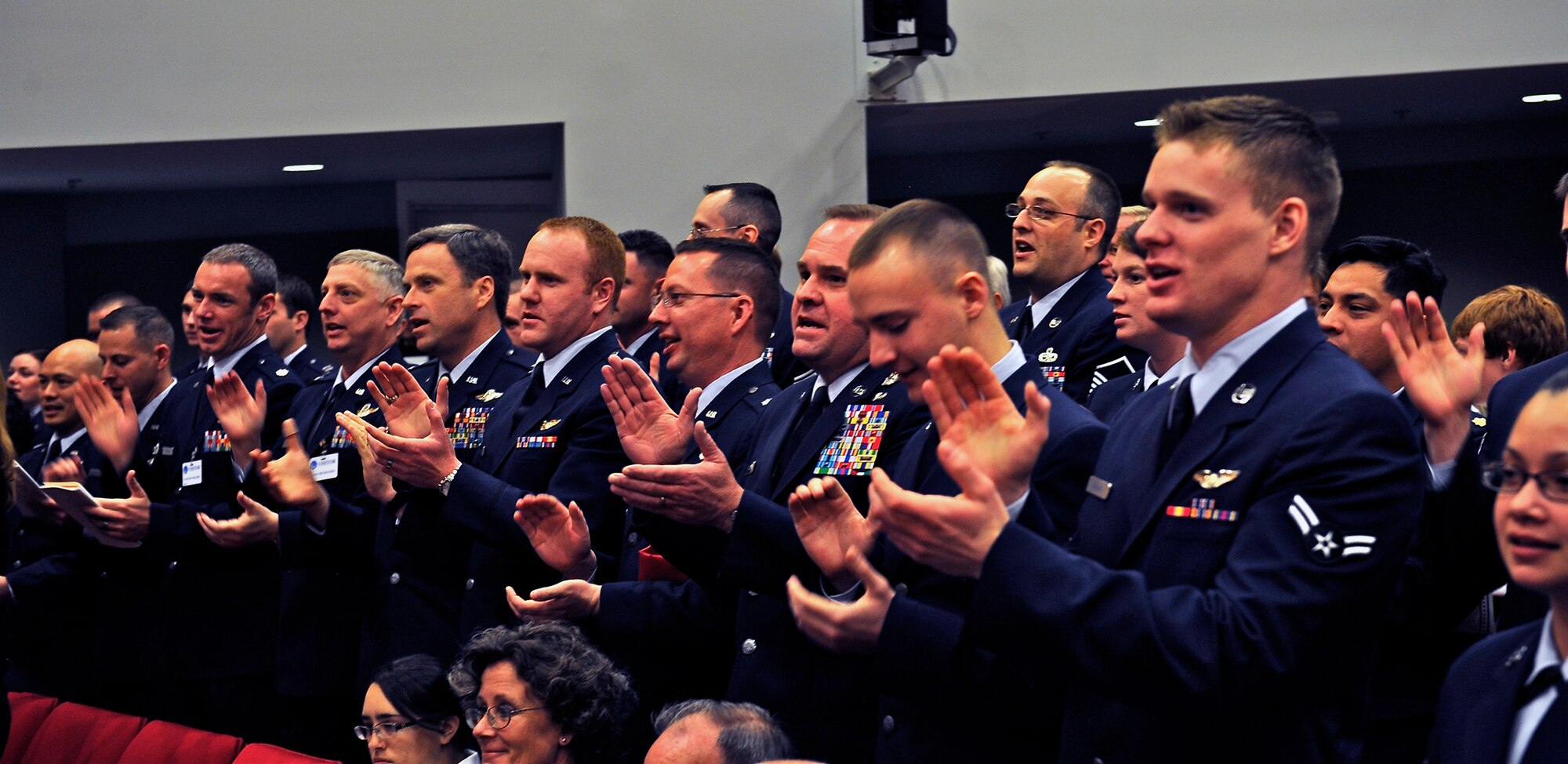 WASHINGTON -- Forty-six of Elmendorf's premier Arctic Warriors sing the Air Force song during the 2010 Commander-in-Chief's Annual Award for Installation Excellence at the Pentagon May 5.  During the week, the Arctic Warriors were treated to tours of the U.S. Capitol building, Smithsonian Air and Space Museum, Air Force Memorial, Holocaust museum and Arlington National Cemetery. (Air Force photo by Staff Sgt. Brian Ferguson)