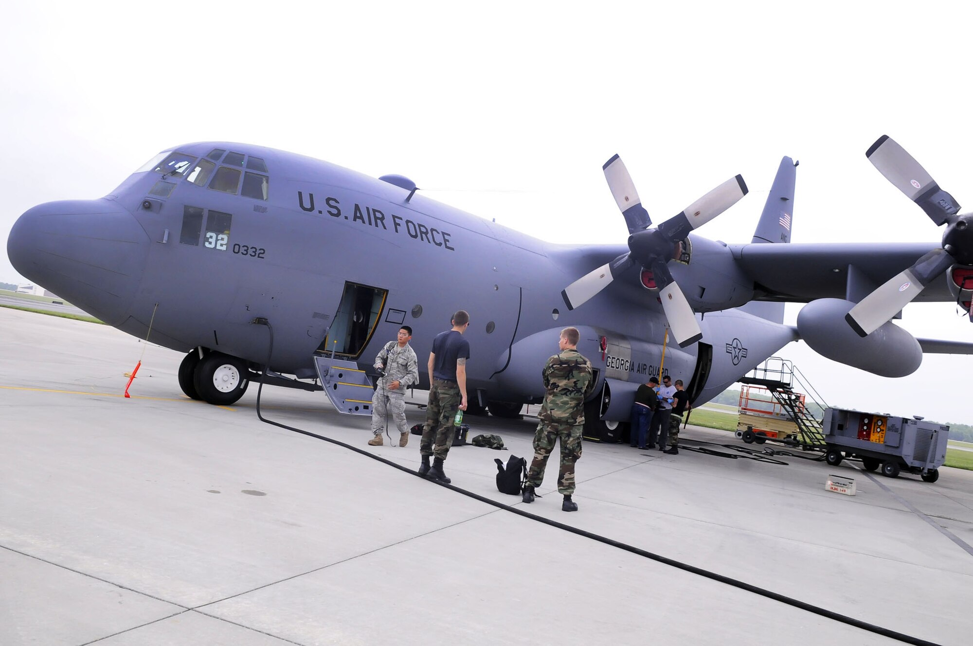 15 Airmen from Kirtland Air Force Base, N.M. and two from Hurburt field, Fla. are temporarily assigned here to help return C-130s to action as quickly as possible. U. S. Air Force photo by Sue Sapp