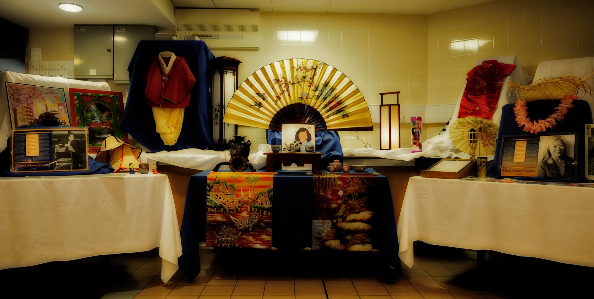 RAF MILDENHALL, England – A display representing various Asian and Pacific Islander cultures and figures decorates the Gateway Dinning Facility May 6, as part of Asian and Pacific Islander month.  (U.S. Air Force photo/Staff Sgt. Christopher L. Ingersoll)