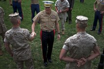 Gen. James T. Conway, commandant of the Marine Corps greets Marines from 4th Tank Battalion to thank them for their hard work during Marine Week Boston May 6, 2010. Marine Week gives the Boston public an opportunity to engage Marines that perform a wide array of jobs in support of the nation's defense.