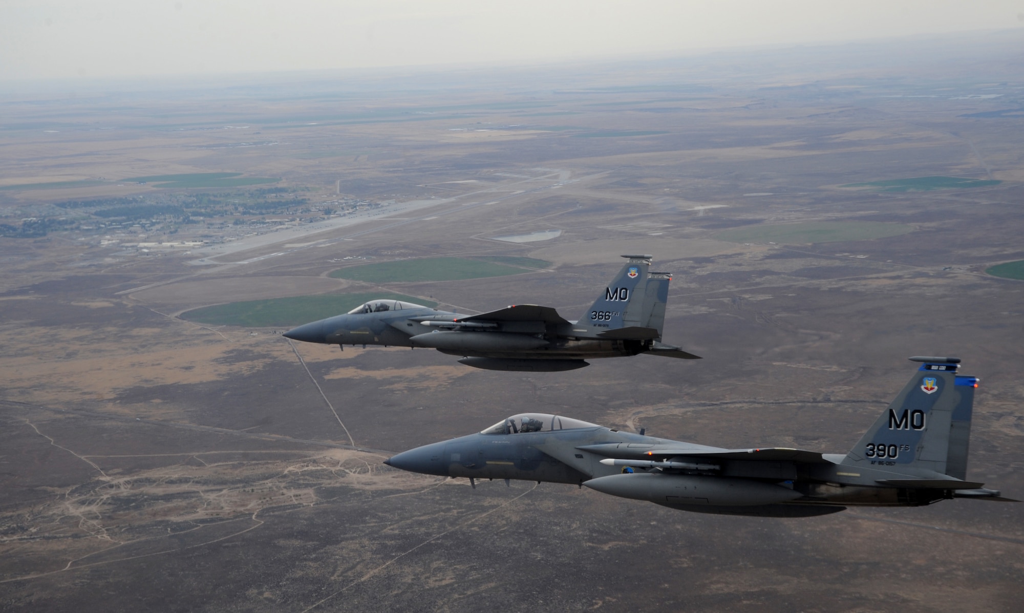 OVER IDAHO - A six-ship formation of F-15C Eagle and F-15E Strike Eagles fly over the Sawtooth Mountains of Idaho Oct. 13. (U.S. Air Force photo by Master Sgt. Kevin J. Gruenwald)