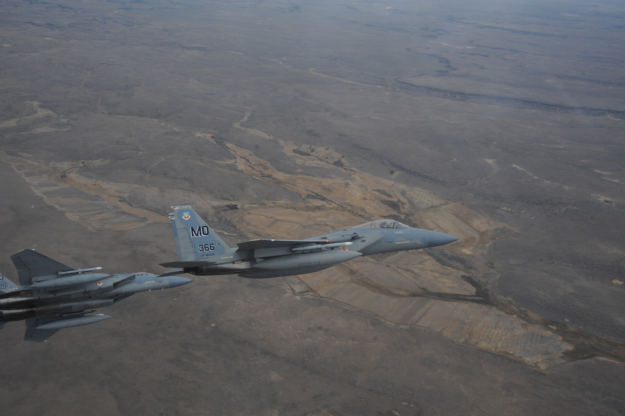 OVER IDAHO - A six-ship formation of F-15C Eagle and F-15E Strike Eagles fly over the Sawtooth Mountains of Idaho Oct. 13. (U.S. Air Force photo by Master Sgt. Kevin J. Gruenwald)