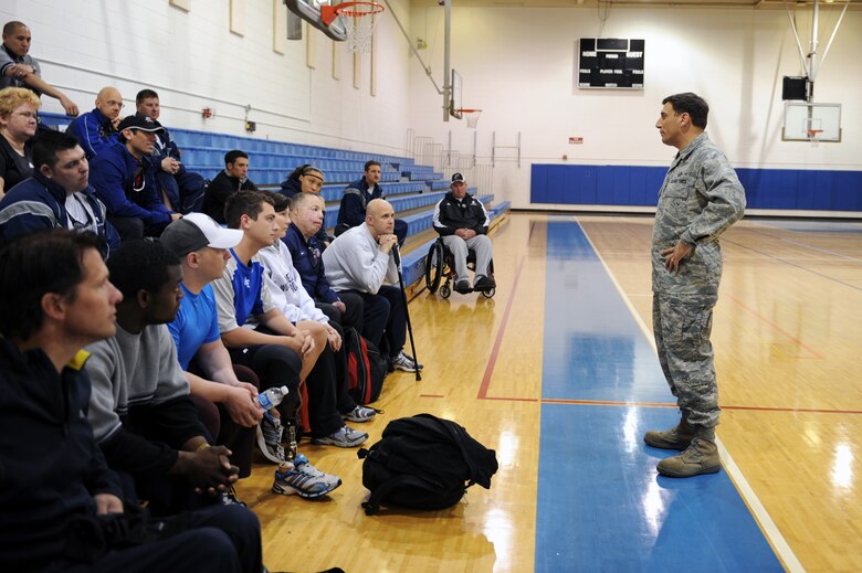 Col. Rick LoCastro meets with the members of the Air Force team May 7, 2010, during their last day of training at the Air Force Academy in Colorado Springs, Colo., before the start of the inaugural Warrior Games.  Colonel LoCastro is the 10th Air Base Wing commander at the Academy.  The Warrior Games competition begins May 10 and finishes on May 14 and is taking place at the U.S. Olympic Training Center in Colorado Springs.  (U.S. Air Force photo/Staff Sgt. Desiree N. Palacios)